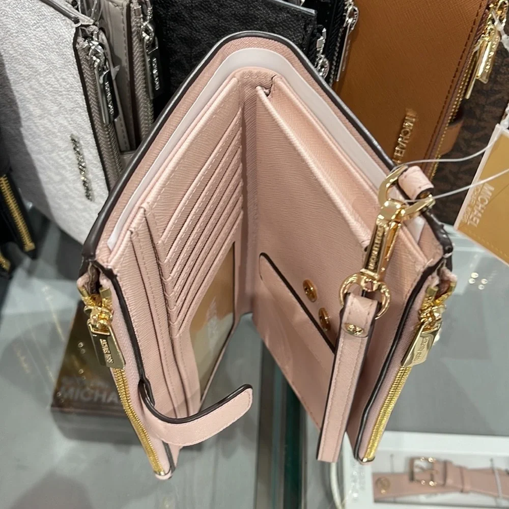 MICHAEL KORS LARGE DOUBLE ZIP WRISTLET WALLET PHONE CASE CLUTCH  Powder Blush